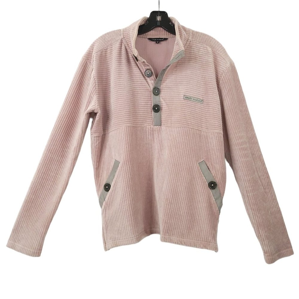 Simply Southern Velour Corduroy Pink Mauve Pullover Top Womens M Long Sleeve